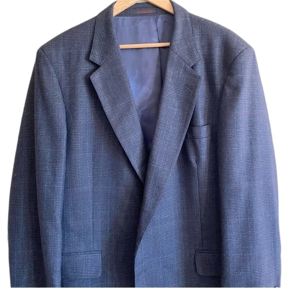 CHRISTOPHER BROOKS 100% Pure Wool Blueish Gray Plaid Suit Set Size 46L